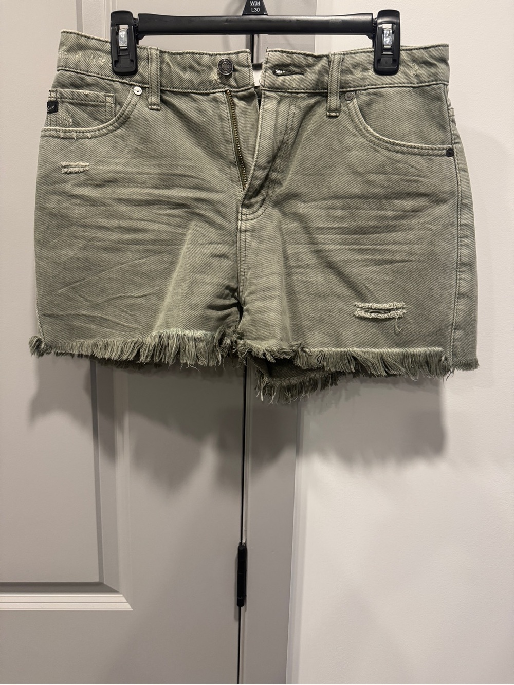 Women's Frayed Hem Denim Shorts - Olive Green